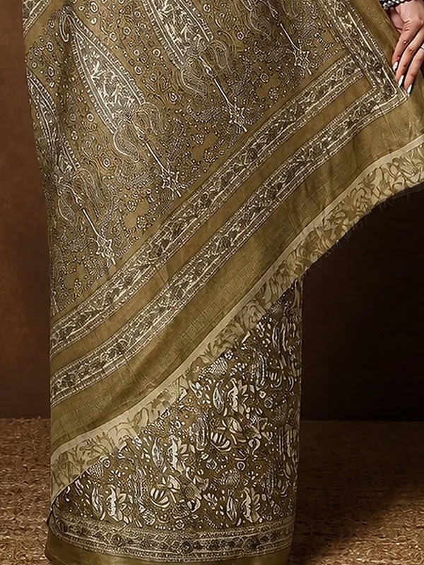Olive_Paisley_Printed_Kashmiri_Silk_Saree_|_Silsila