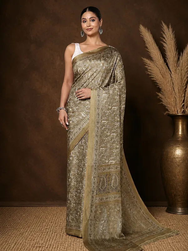 Olive_Paisley_Printed_Kashmiri_Silk_Saree_|_Silsila