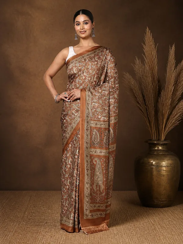 Brown_&_Bronze_Paisley_Kashmiri_Silk_Printed_Saree_|_Manzil