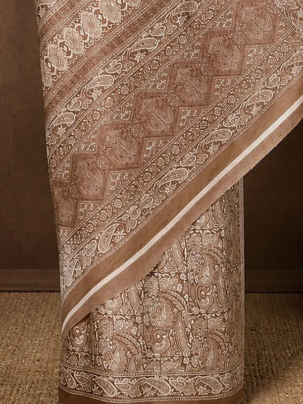 Light_Brown_Paisley_Kashmiri_Silk_Printed_Saree_|_Manzil
