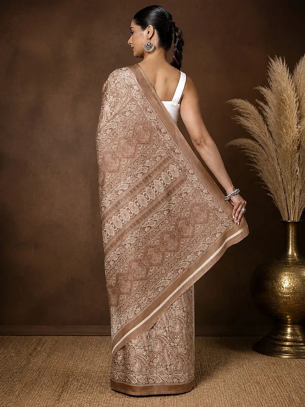 Light_Brown_Paisley_Kashmiri_Silk_Printed_Saree_|_Manzil