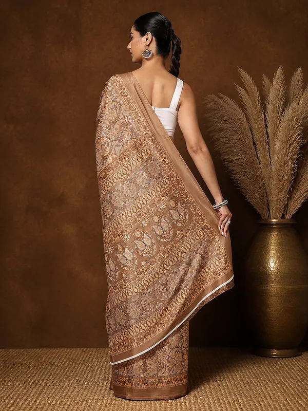 Tan_&_Brown_Paisley_Kashmiri_Silk_Printed_Saree_|_Manzil