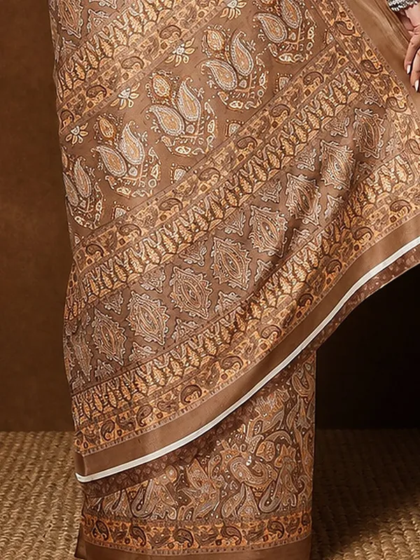 Tan_&_Brown_Paisley_Kashmiri_Silk_Printed_Saree_|_Manzil