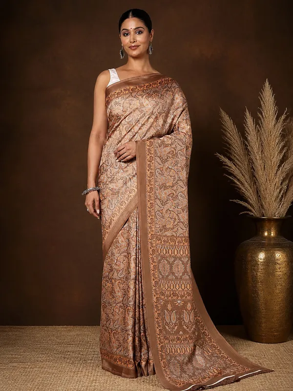 Tan_&_Brown_Paisley_Kashmiri_Silk_Printed_Saree_|_Manzil