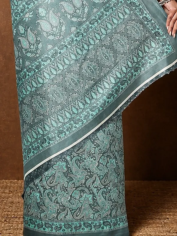 Slate_Grey_Teal_Paisley_Printed_Kashmiri_Silk_Saree_|_Silsila