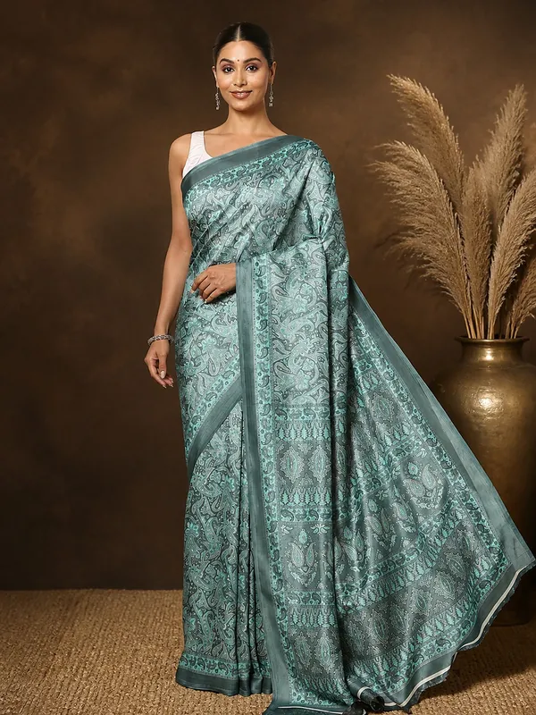 Slate_Grey_Teal_Paisley_Printed_Kashmiri_Silk_Saree_|_Silsila