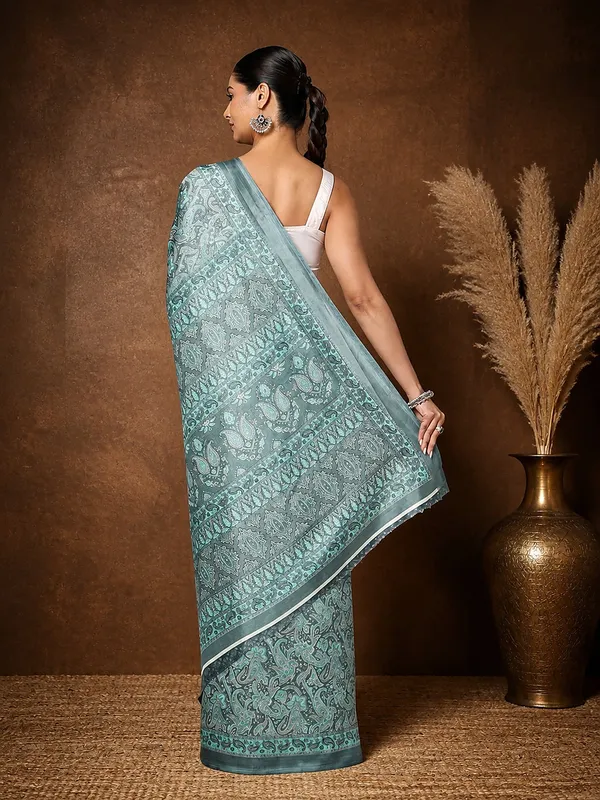 Slate_Grey_Teal_Paisley_Printed_Kashmiri_Silk_Saree_|_Silsila