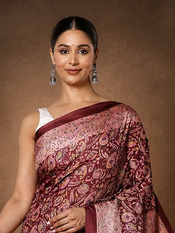 Maroon_Gold_Paisley_Printed_Kashmiri_Silk_Saree_|_Silsila