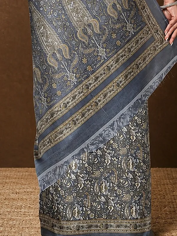 Grey_&_Gold_Paisley_Kashmiri_Silk_Printed_Saree_|_Manzil