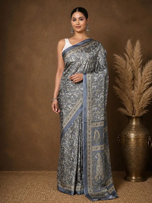 Grey_&_Gold_Paisley_Kashmiri_Silk_Printed_Saree_|_Manzil