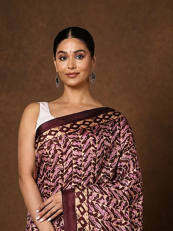 Brown_&_Tan_Abstract_Kashmiri_Silk_Saree_|_Taal