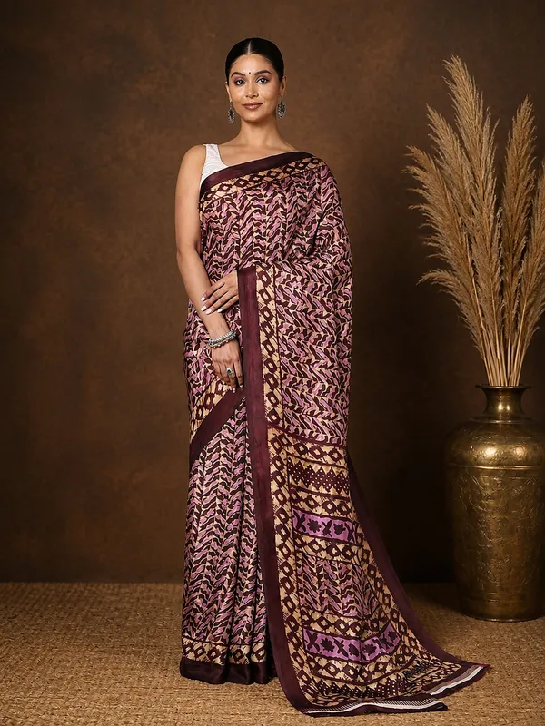 Brown_&_Tan_Abstract_Kashmiri_Silk_Saree_|_Taal