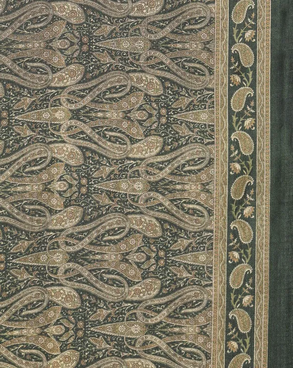 Dark_Green_Paisley_Kashmiri_Silk_Printed_Saree_|_Manzil