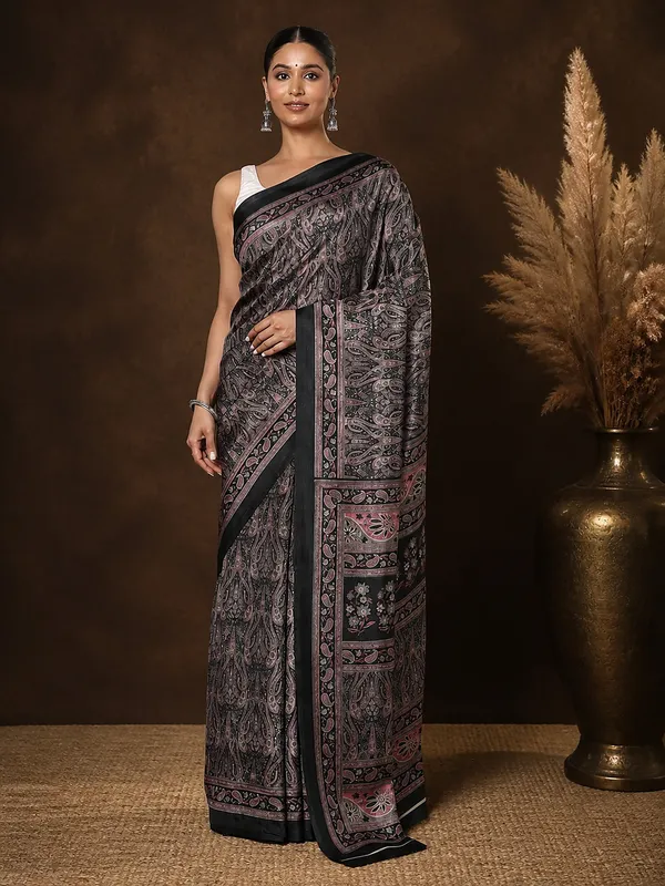 Black_Floral_Paisley_Printed_Kashmiri_Silk_Saree_|_Silsila