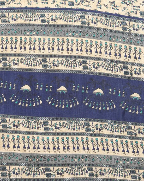 Beige_&_Navy_Warli_Printed_Kashmiri_Silk_Saree_|_Manzar