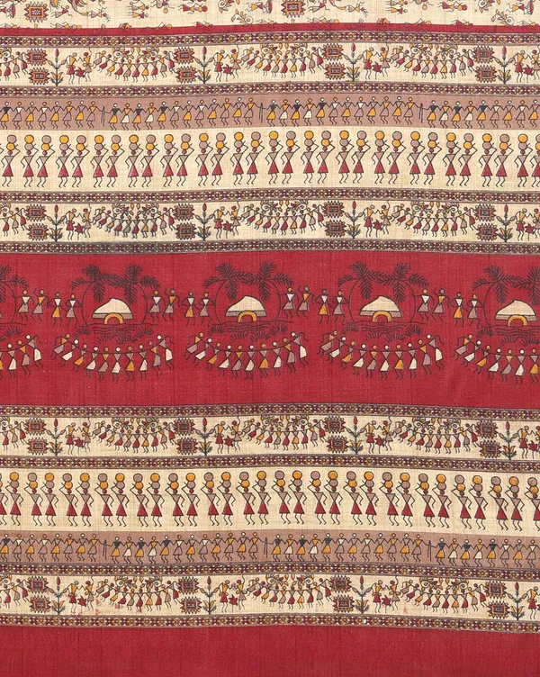 Beige_&_Maroon_Warli_Printed_Kashmiri_Silk_Saree_|_Manzar