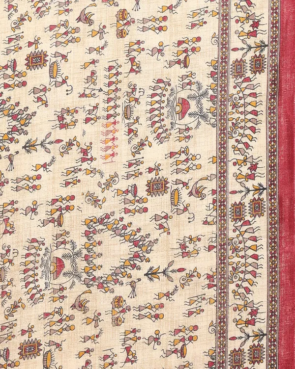 Beige_&_Maroon_Warli_Printed_Kashmiri_Silk_Saree_|_Manzar