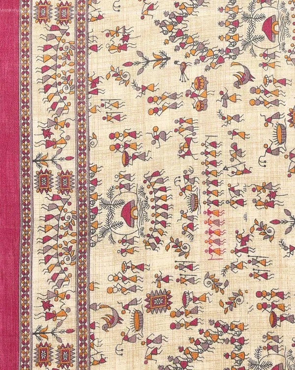 Beige_&_Magenta_Warli_Printed_Kashmiri_Silk_Saree_|_Manzar