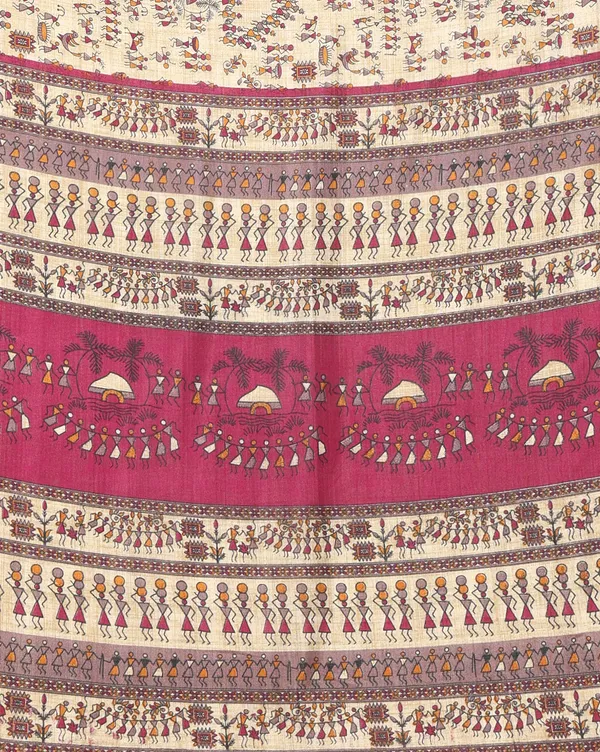 Beige_&_Magenta_Warli_Printed_Kashmiri_Silk_Saree_|_Manzar