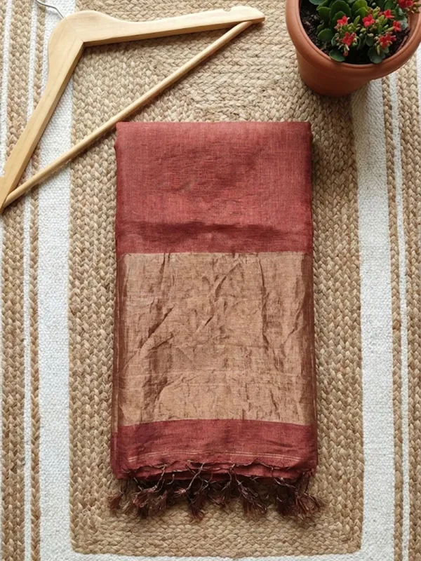 Iraaya_Pure_Handloom_Jayashree_Silk_Linen_Saree_Rust