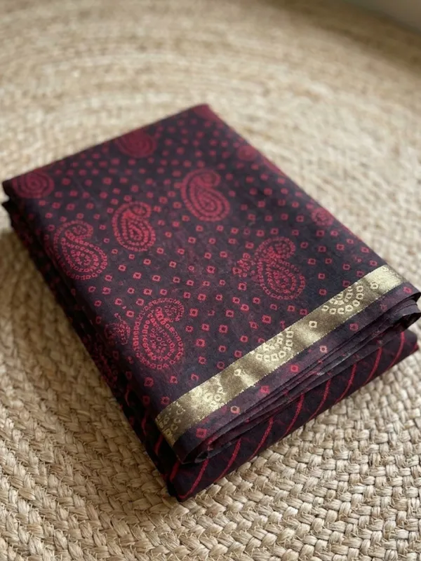Dye_&_Drape_Kota_Doria_Lehariya_Bandhej_Saree_Burgundy
