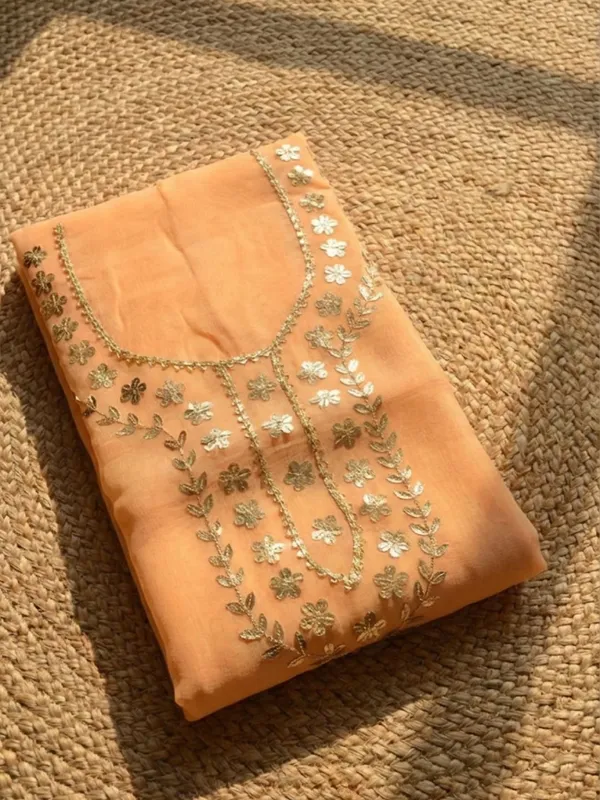Gulnaar_Organza_Silk_Gota_Patti_Suit_(T+B+D)_Set_Light_Orange