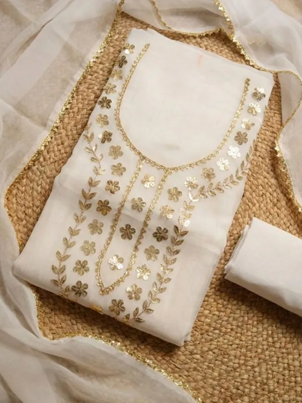 Gulnaar_Organza_Silk_Gota_Patti_Suit_(T+B+D)_Set_Off_White