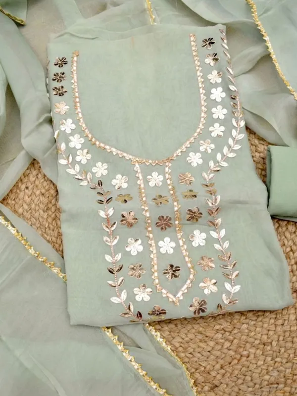 Gulnaar_Organza_Silk_Gota_Patti_Suit_(T+B+D)_Set_Sage_Green