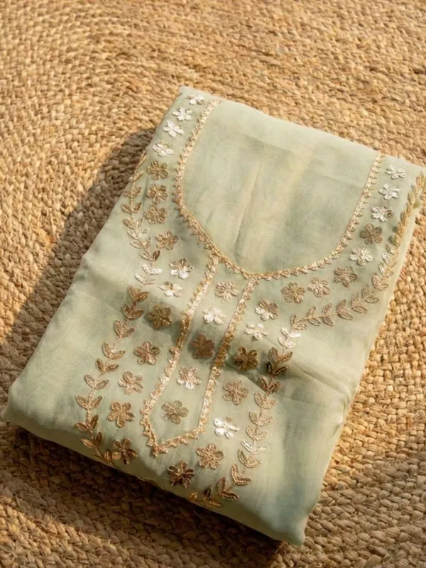 Gulnaar_Organza_Silk_Gota_Patti_Suit_(T+B+D)_Set_Sage_Green