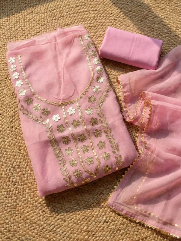 Gulnaar_Organza_Silk_Gota_Patti_Suit_(T+B+D)_Set_Baby_Pink