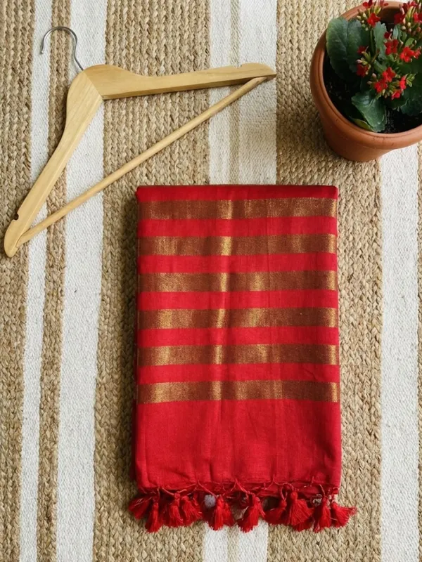 Zariya_Pure_Handloom_Cotton_Saree_Crimson_Red