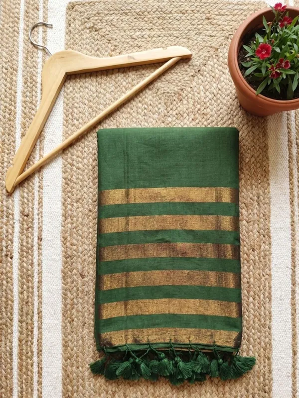 Zariya_Pure_Handloom_Cotton_Saree_Forest_Green