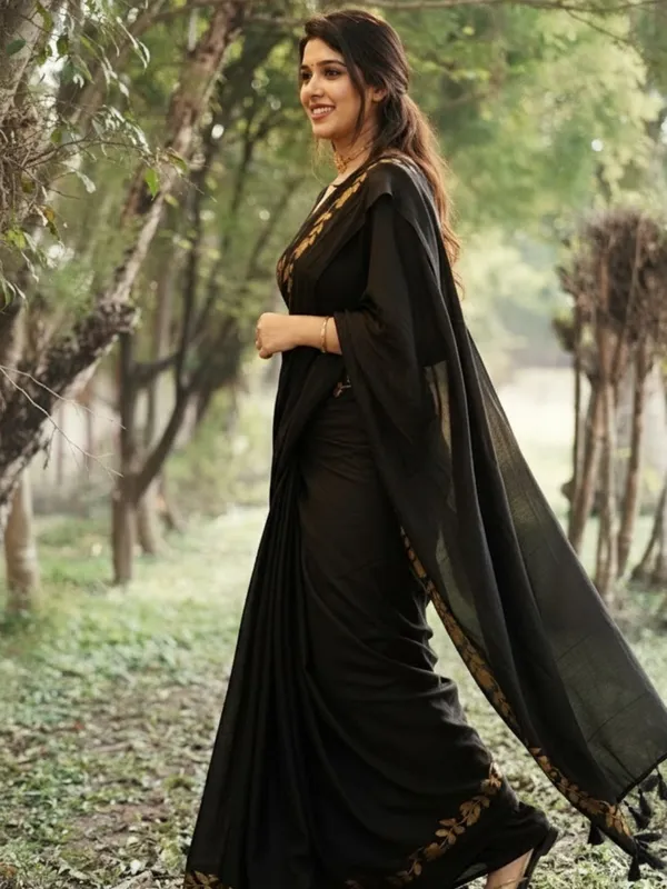 Zivanya_Pure_Handloom_Mul_Cotton_Saree_Black