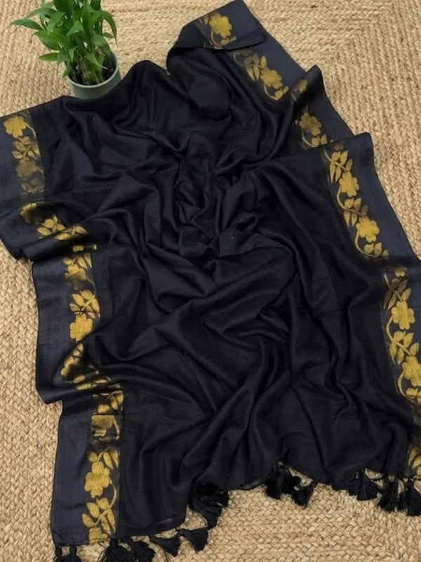 Zivanya_Pure_Handloom_Mul_Cotton_Saree_Black