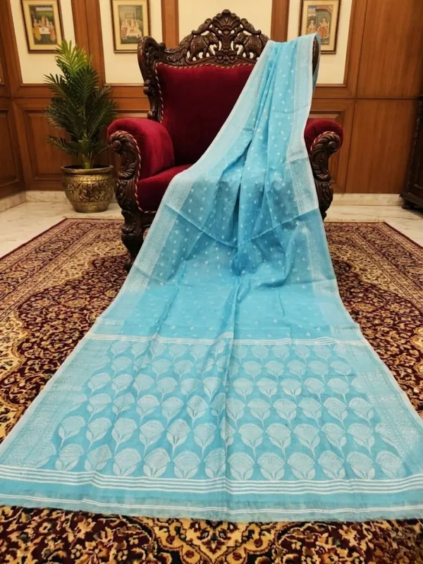 Samaira_Pure_Silk_Linen_Handloom_Saree_Sky_Blue