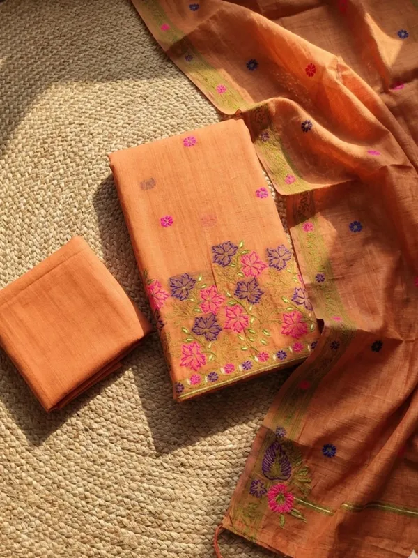 Rooprekha_Jamdani_Cotton_Suit__(T+B+D)_Peach