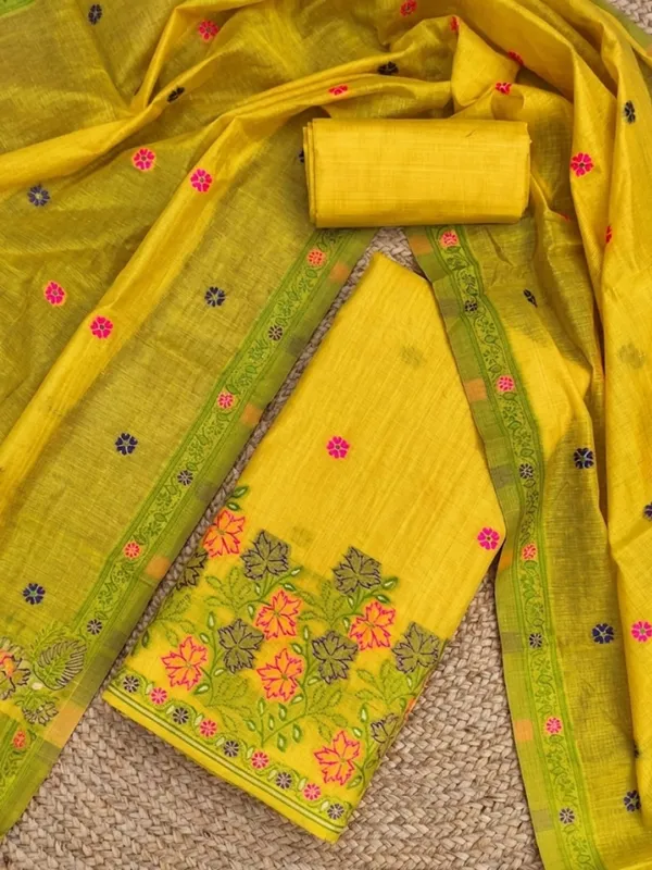 Rooprekha_Jamdani_Cotton_Suit__(T+B+D)_Bright_Yellow