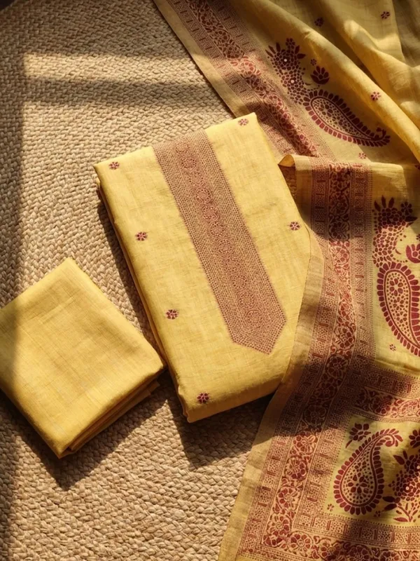 Rooprekha_Cotton_Jamdani_Suit_(T+B+D)_Mustard_Yellow