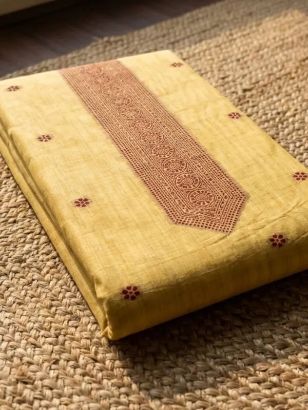 Rooprekha_Cotton_Jamdani_Suit_(T+B+D)_Mustard_Yellow