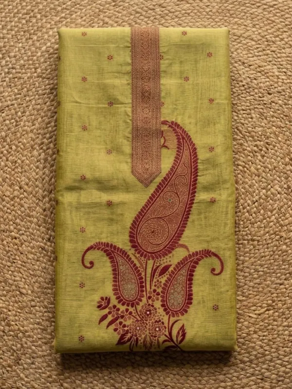 Rooprekha_Cotton_Jamdani_Suit_(T+B+D)_Lime_Yellow