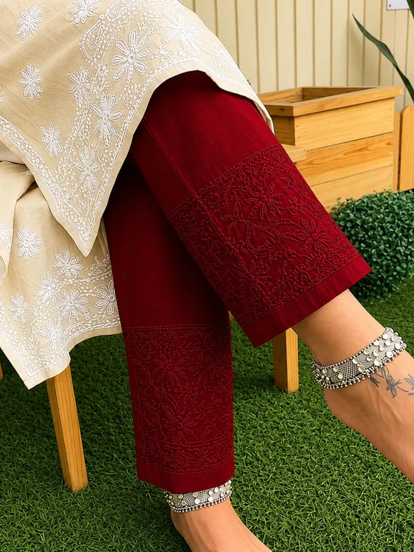Noor-e-Chikan_Pure_Cotton_Stretchable_Pants_Maroon