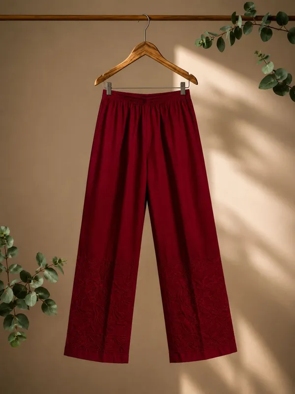 Noor-e-Chikan_Pure_Cotton_Stretchable_Pants_Maroon