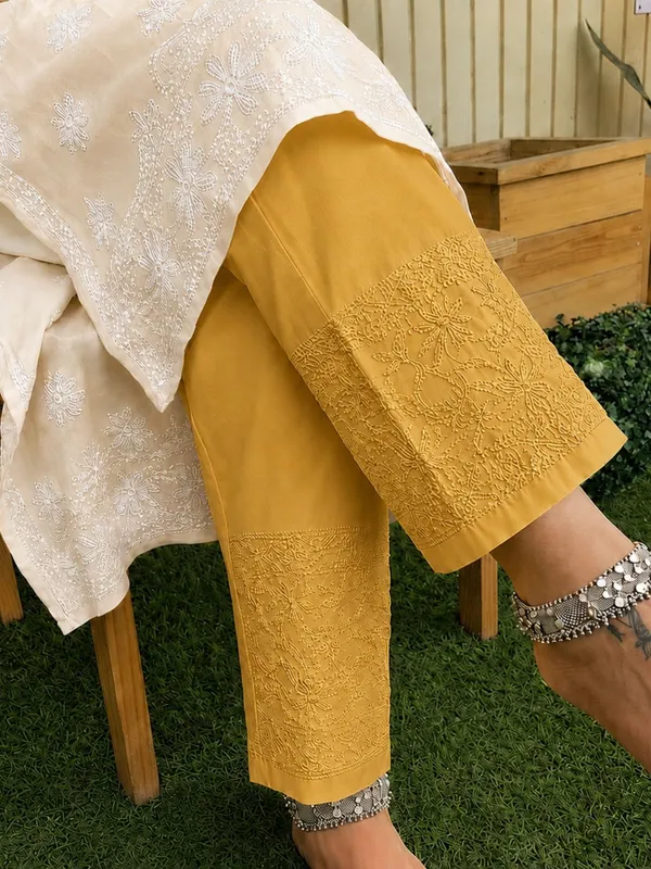 Noor-e-Chikan_Pure_Cotton_Stretchable_Pants_Mustard_Yellow