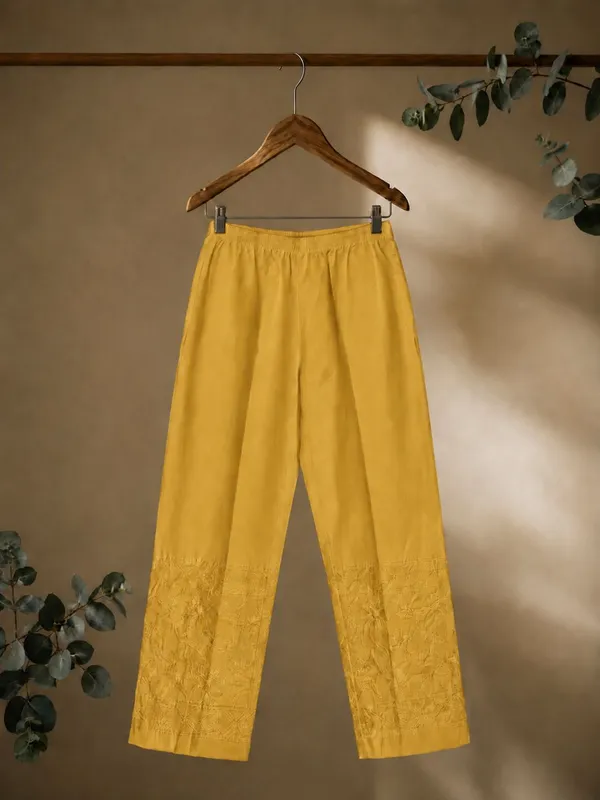 Noor-e-Chikan_Pure_Cotton_Stretchable_Pants_Mustard_Yellow
