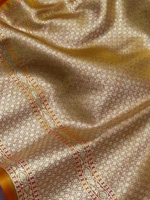 Aviora_Jaal_Mashru_Katan_Silk_Saree_Golden_Yellow
