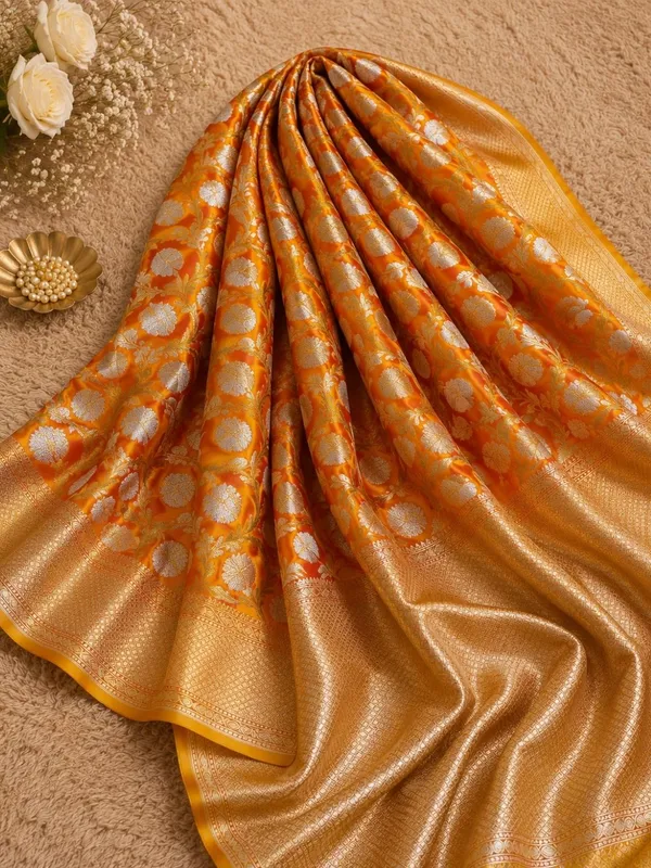 Aviora_Jaal_Mashru_Katan_Silk_Saree_Golden_Yellow
