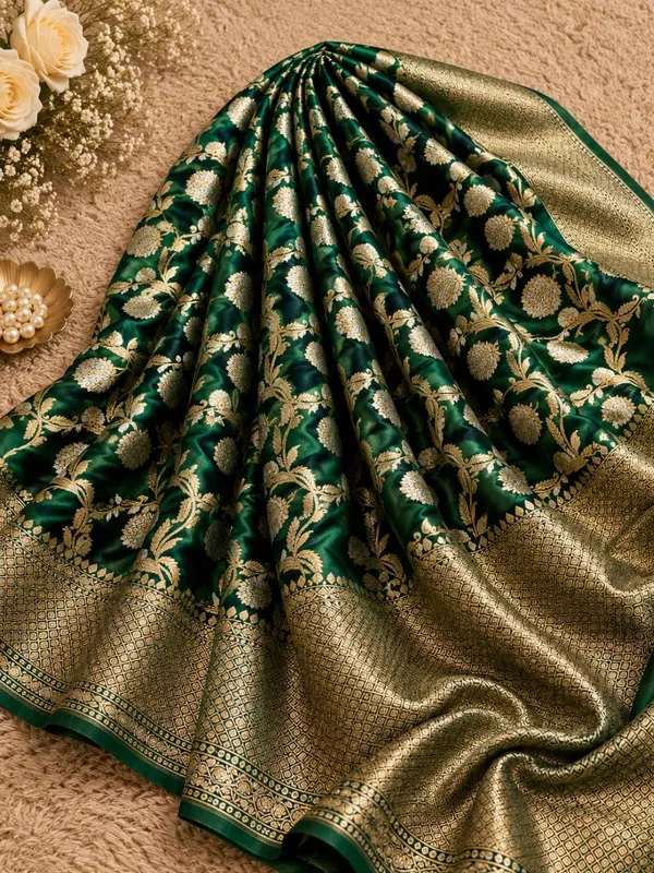 Aviora_Jaal_Mashru_Katan_Silk_Saree_Dark_Green