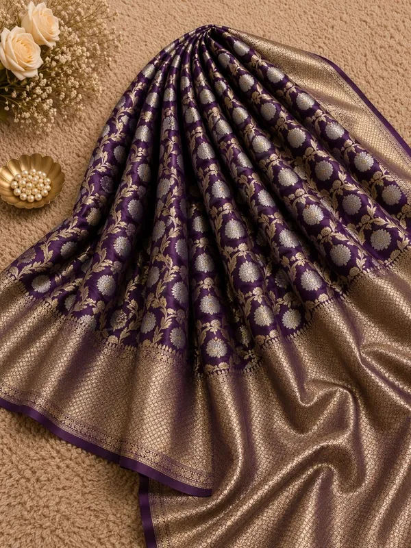Aviora_Jaal_Mashru_Katan_Silk_Saree_Violet