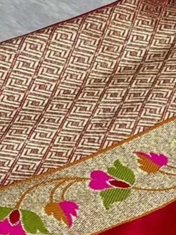 Tanaavya_Mina_Mashru_Katan_Silk_Saree_Blood_Red