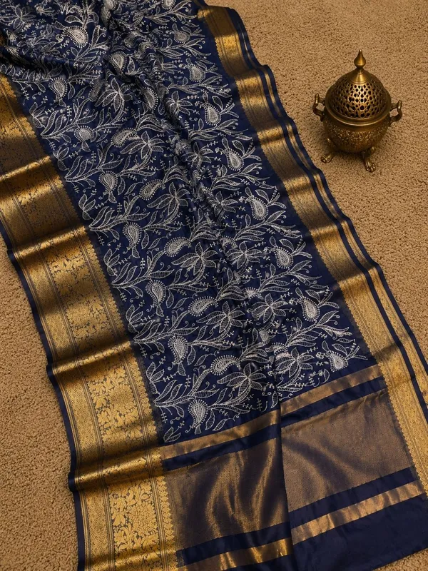 Dhaaga_Roop_Organza_Silk_Embroidery_Saree_Dark_Blue